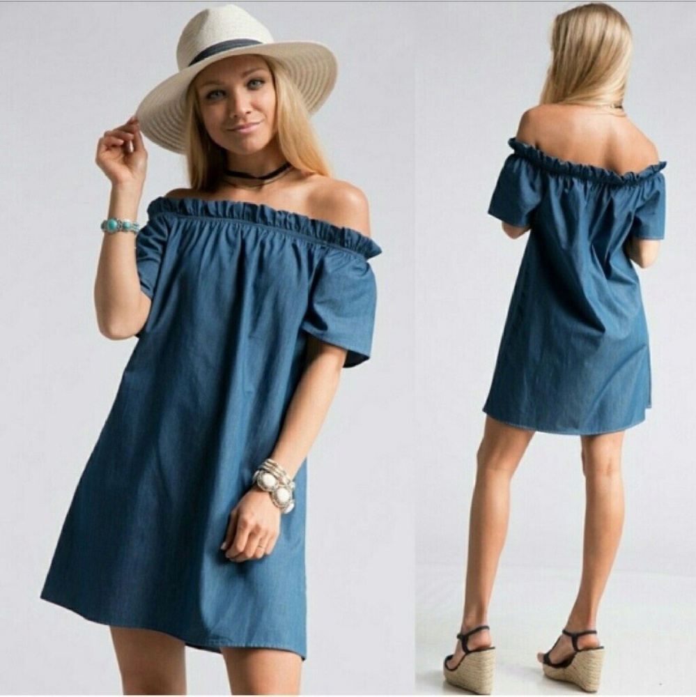 NWOT Denim Chambray off Shoulder Dress
